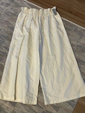 Anthropologie Linen-Blend Wide Leg Cropped Pants - Cream